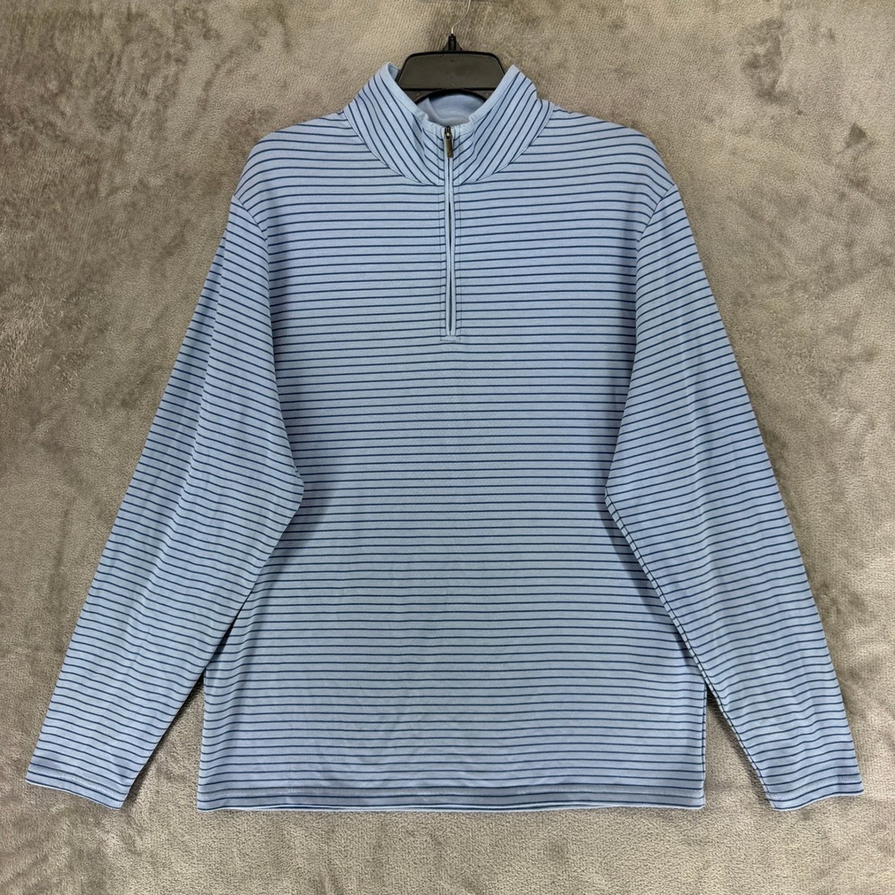 FootJoy Mens 1/4 Zip Pullover Light Blue Striped Golf Sweater 25297 Size Medium